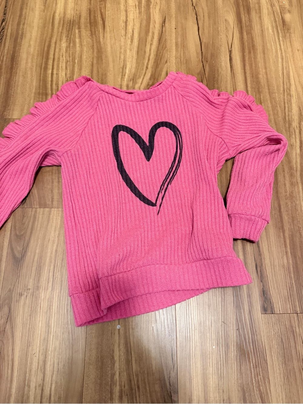 Pink Ribbed Heart Sweater - Girl’s Pullover